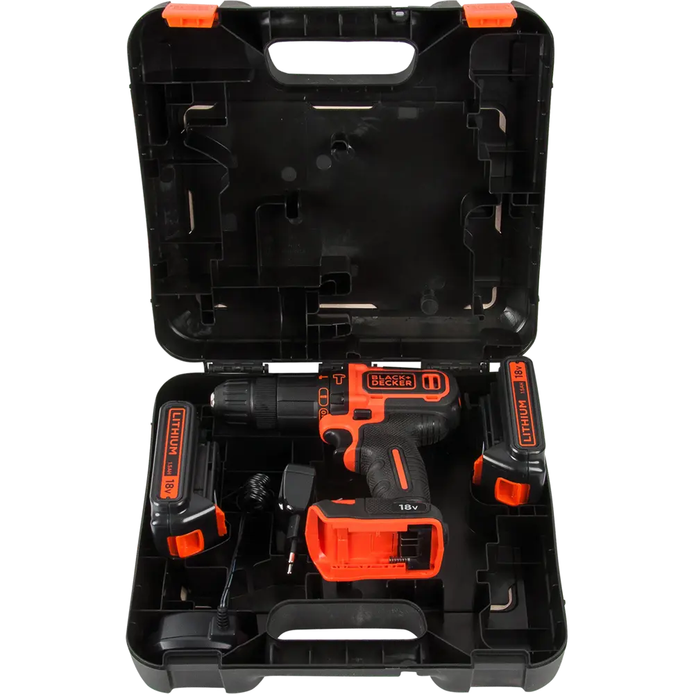 Дрель-шуруповерт аккумуляторная ударная Black&Decker BDCHD18KBQW, 18 В Li-ion 2x1.5 Ач BLACK + DECKER STLM-2094937 - Вид №5