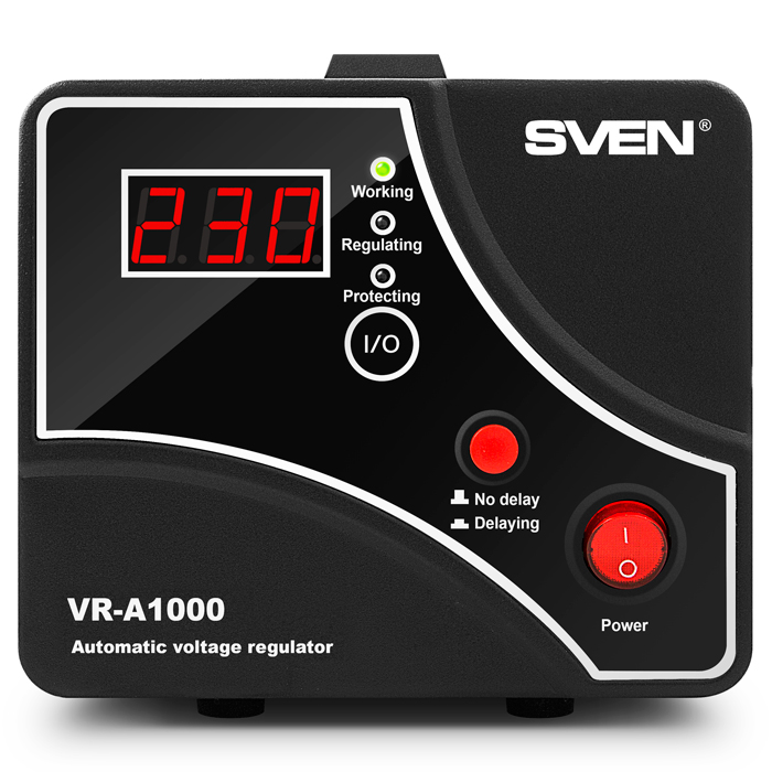 SV-014407 Stabilizer vr-a1000, relay, 1000va, 600w, 140-275v, 1 euro outlet, black, 230 ? 130 ? 140mm, 2.9kg. Sven Santreyd  - Вид №1