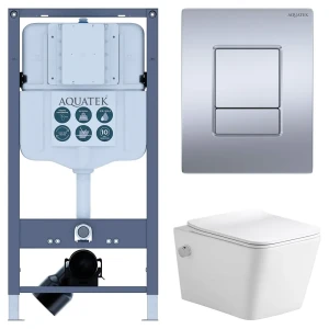 Комплект инсталляции Aquatek Pneumo N 49 с унитазом тип ободка открытый Glory клавиша Aquatek Pnn-0000003 серая