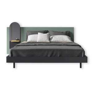 Кровать двуспальная 180х200 с навесной полкой, овальным элементом и подсветкой дуб с зеленым Mark BRAGIN DESIGN ДИЗАЙНЕРСКИЕ 00-3879397 Зеленый;серый