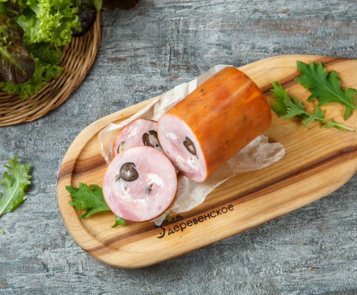 7374 Ветчина "Деревенская" из цельного свиного окорока с маслинами Вкусляндия 