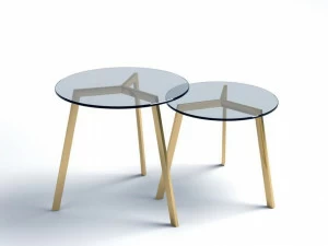 Altinox Низкий круглый журнальный столик из стали и стекла Stil
