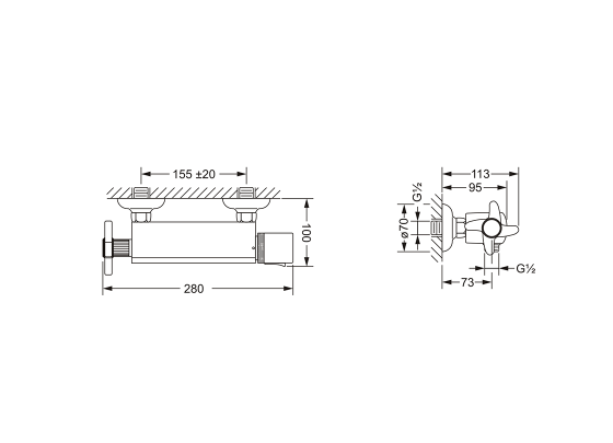 Термостатический смеситель ½", настенный монтаж JOERGER Cronos 637.20.250.000 - Вид №1