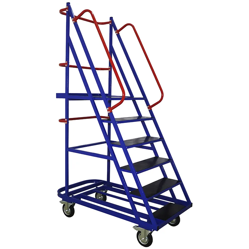 Лестница передвижная, шесть ступеней ЛС 6 (670х1390х2150) 160 черная резина, тормоз Верстакофф 91-2016