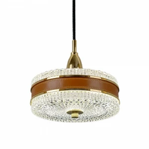 Люстра подвесная хрустальная с кожаными элементами D 22 см прозрачная Frezia Light 120135 FREZIA LIGHT ДИЗАЙНЕРСКИЕ 00-3953646 Золото;коричневый;прозрачный