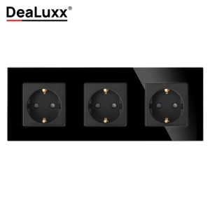 91708928 Розетка тройная встраиваемая Dealuxx R30312 с заземлением цвет черный STLM-1115749