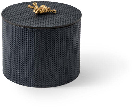 Круглая шкатулка Thalia - Ø 17XH8 см / хромированная металлическая отделка / тканая кожа_верблюжья