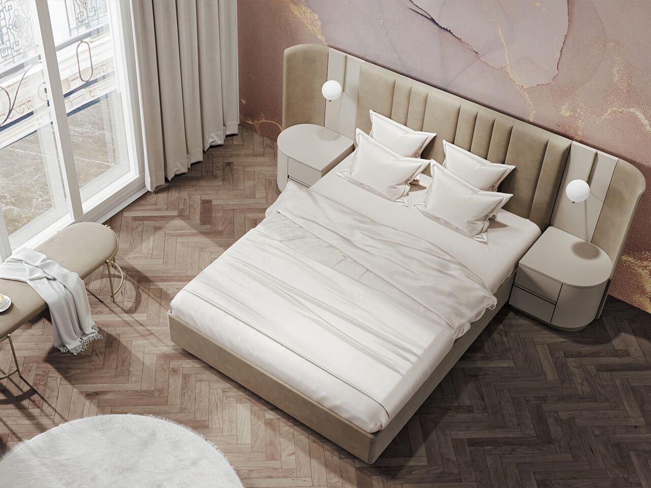 Двуспальная кровать для хранения ткани со встроенным освещением NDESIGN румяна ARCH-00117053 - Вид №2