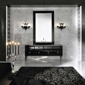 Комбинация ванной комнаты M05 в отделке VETRO extrachiaro nero MILLDUE MAJESTIC