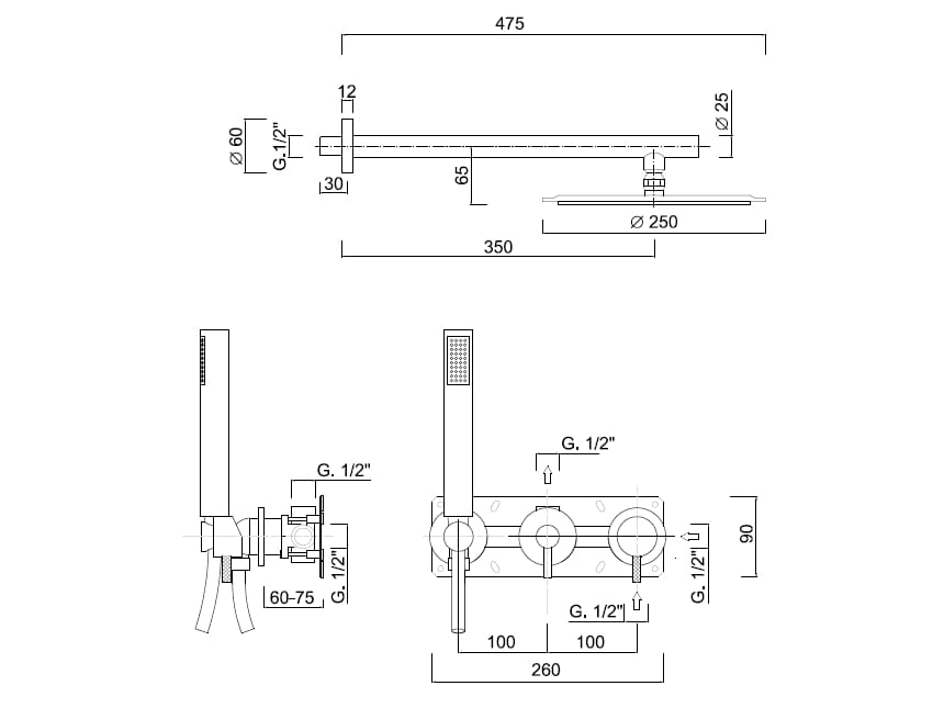 Встраиваемый набор для душа с ручным душем Rubinetteria Giulini My Future Deluxe ARCH-00149561 - Вид №2
