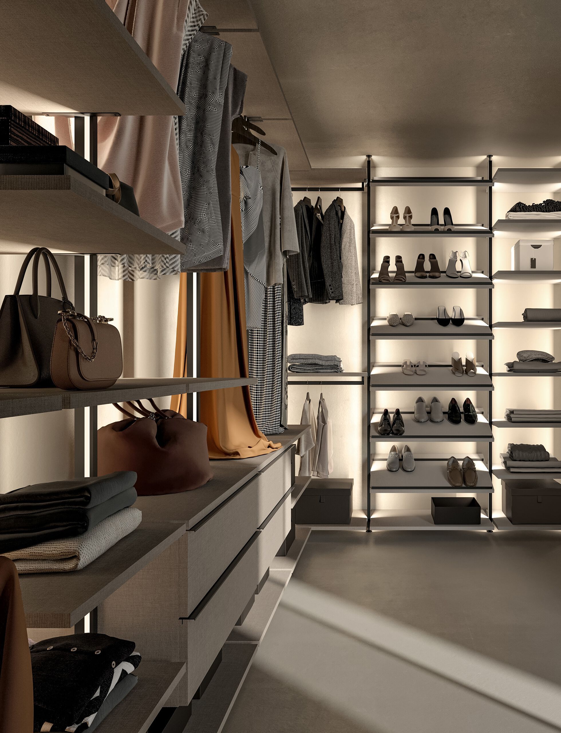 Модульная металлическая и деревянная гардеробная со встроенным освещением Adok ателье ARCH-00037993 - Вид №1