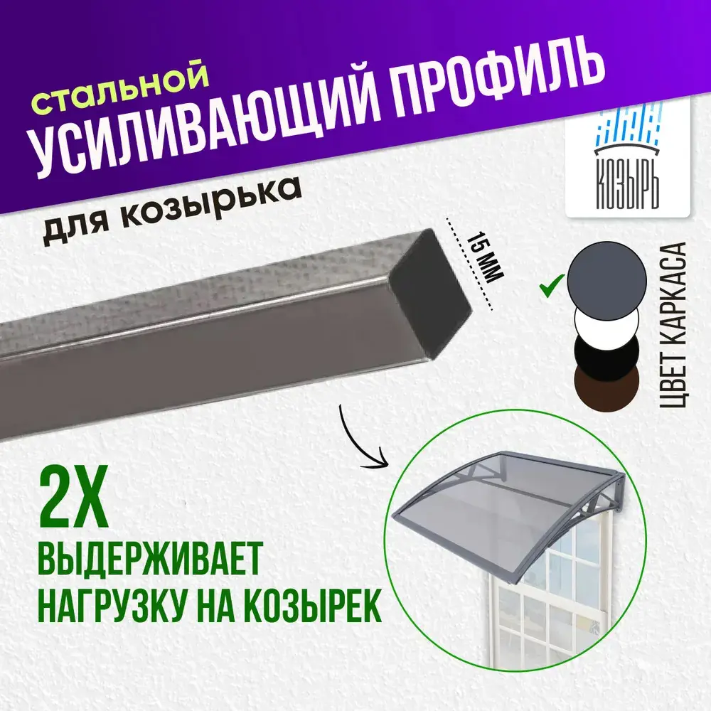 91734745 Усиливающий профиль для защитного козырька ВПМ 15x15х1060мм серый STLM-0893603