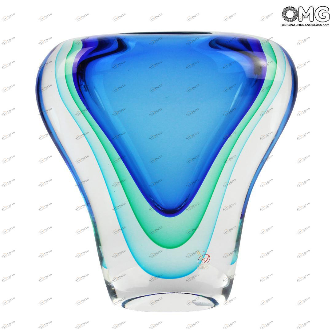 1699 ORIGINALMURANOGLASS Ваза Синяя кобра - соммерсо - муранское стекло 15 см 