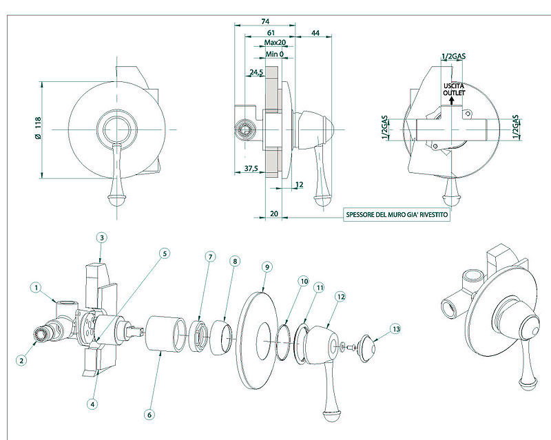 854820KK00 Смеситель Bandini Antico Santreyd - Вид №1