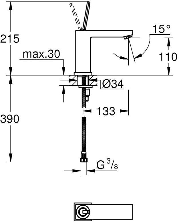 Смеситель для раковины GROHE Eurocube Joy со средним изливом, хром (23658000) - Вид №1