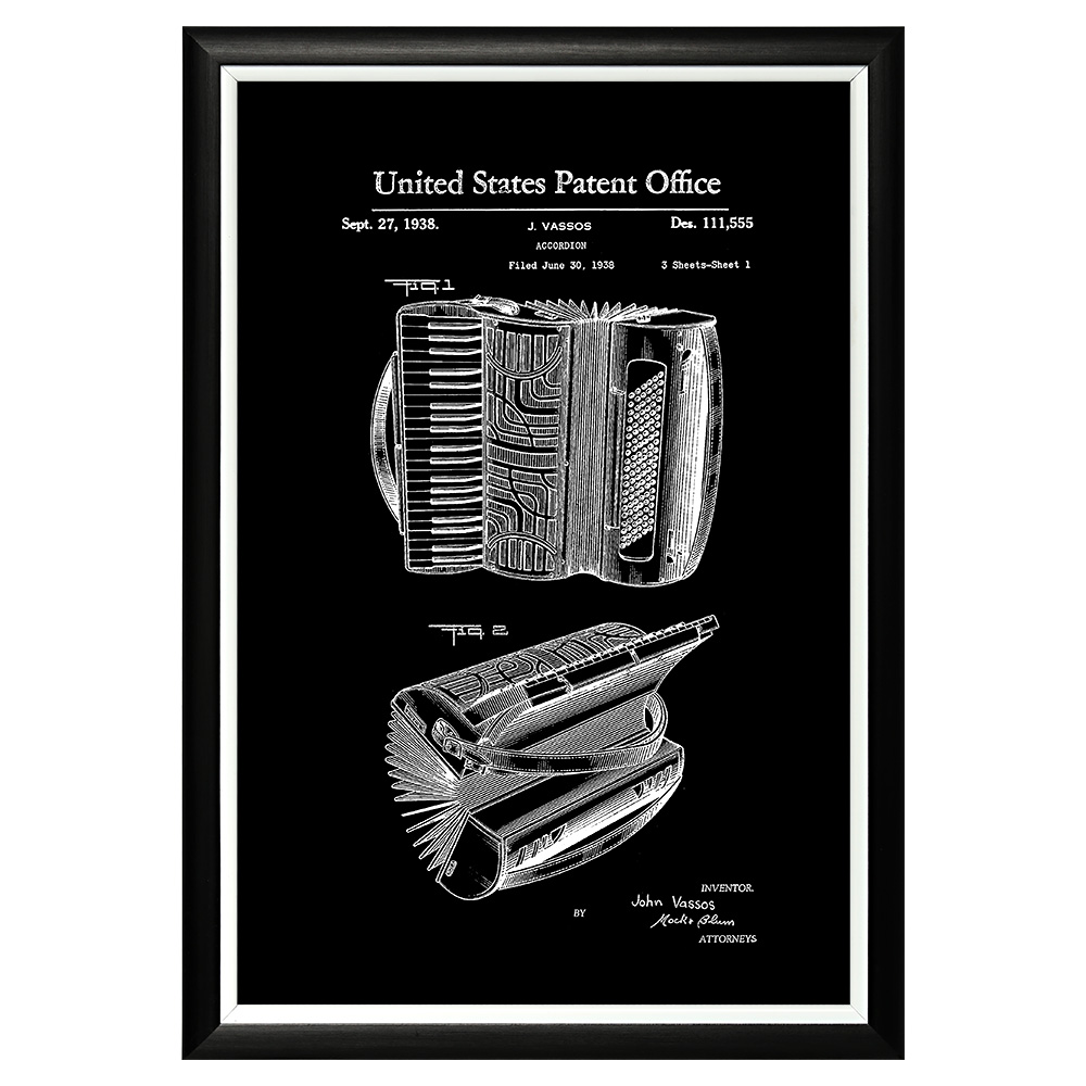 896521358_1818 Арт-постер «Патент Джона Вассоса на дизайн аккордеона» Object Desire 