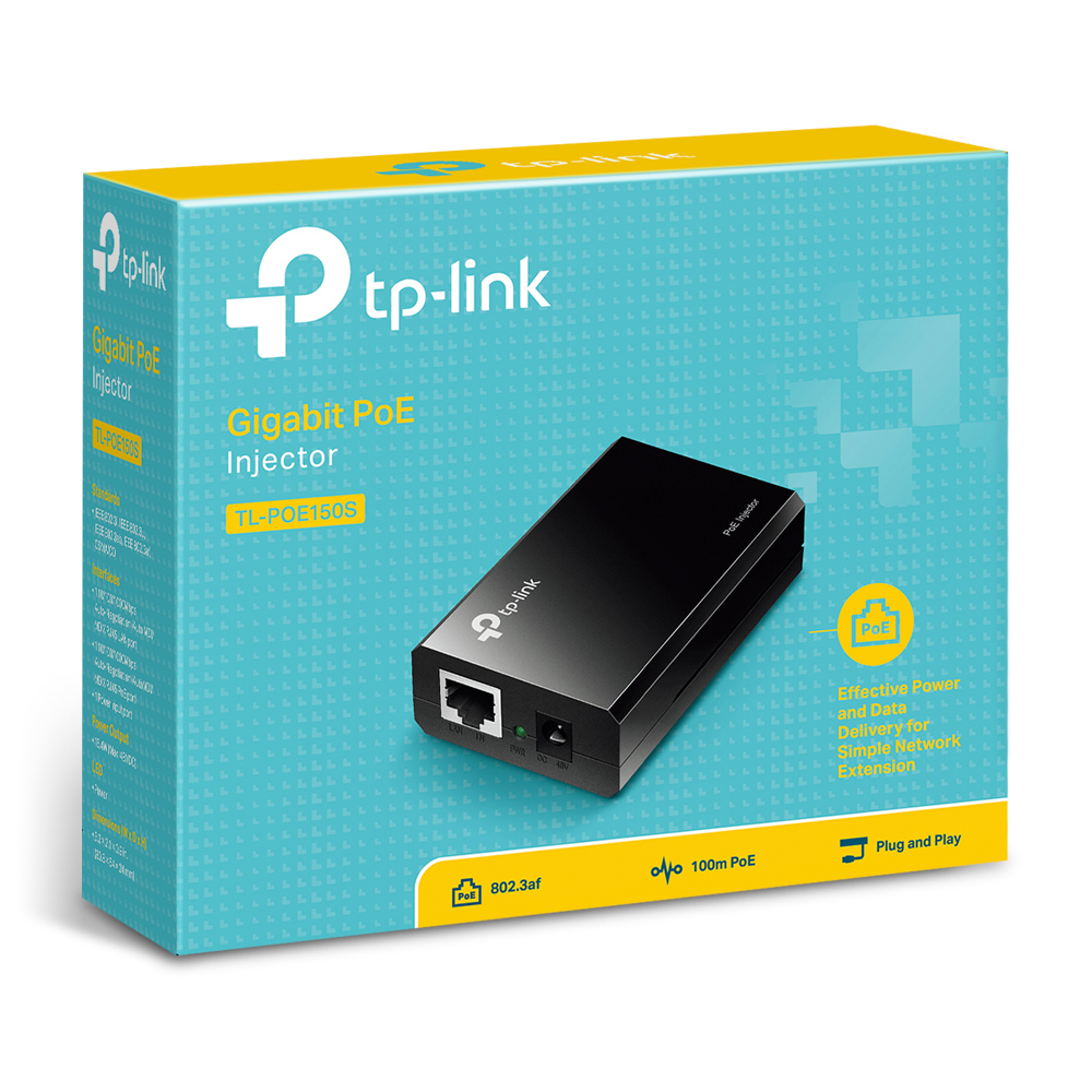 TL-PoE150S Gigabit poe injector, 2*gb ethernet ports, up to 15.4w, 802.3af TP-Link Santreyd  - Вид №2
