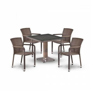 Мебель из ротанга, стулья и квадратный стол светло-коричневые на 4 персоны AFINA  241060 Коричневый