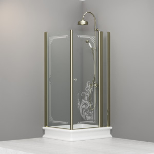 9142N1 Душевая кабина SX с распашной дверью и фиксированной боковой частью для душевого поддона 80x96 SX открывание со стороны 96, цвет Золотистый Kerasan RETRO Италия