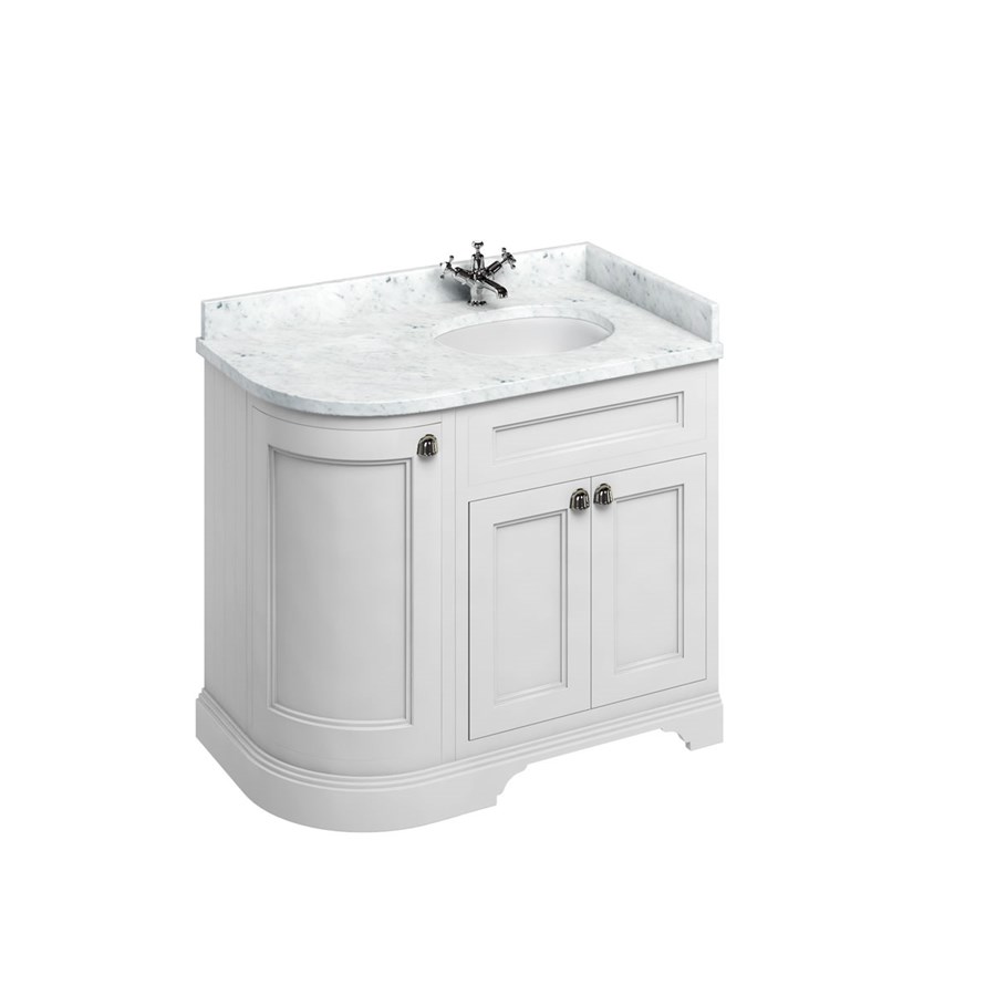 Burlington Отдельностоящий изогнутый угловой блок 100 RH со столешницей Carrara White и встроенной белой раковиной Темно-оливковый FC3O_BC98R  - Вид №1