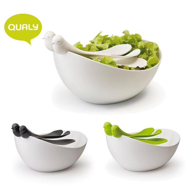 QL10098-GN Салатница с ложками sparrow зеленая Qualy  - Вид №1