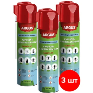 91670800 Аэрозоль от насекомых Argus Дихлофос №1 Универсальный без запаха с трубочкой 3 шт по 600 мл 1800 мл STLM-1409195