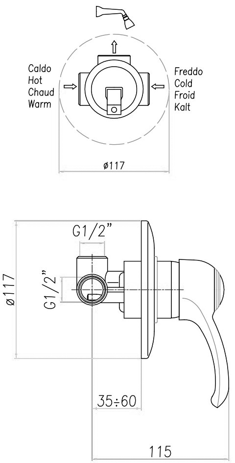 AU880101060 Смеситель для душа Armony , медь Webert Aurora - Вид №1