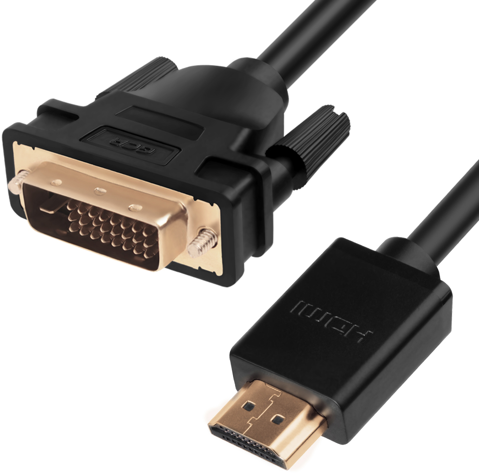 GCR-HD2DVI1-0.5m кабель hdmi-dvi 0.5m черный, od7.3mm, 28/28 awg, позолоченные контакты, 19pin am / 24+1m am double link, , тройной экран Greenconnect Santreyd 