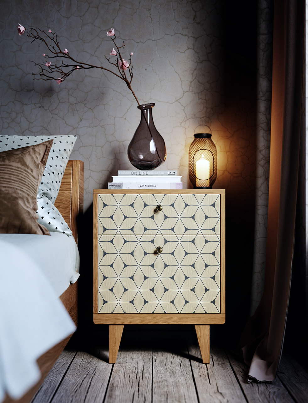 Прикроватная тумбочка дизайнерская белая с синим Thimon THE IDEA  210289 Белый  - Вид №2