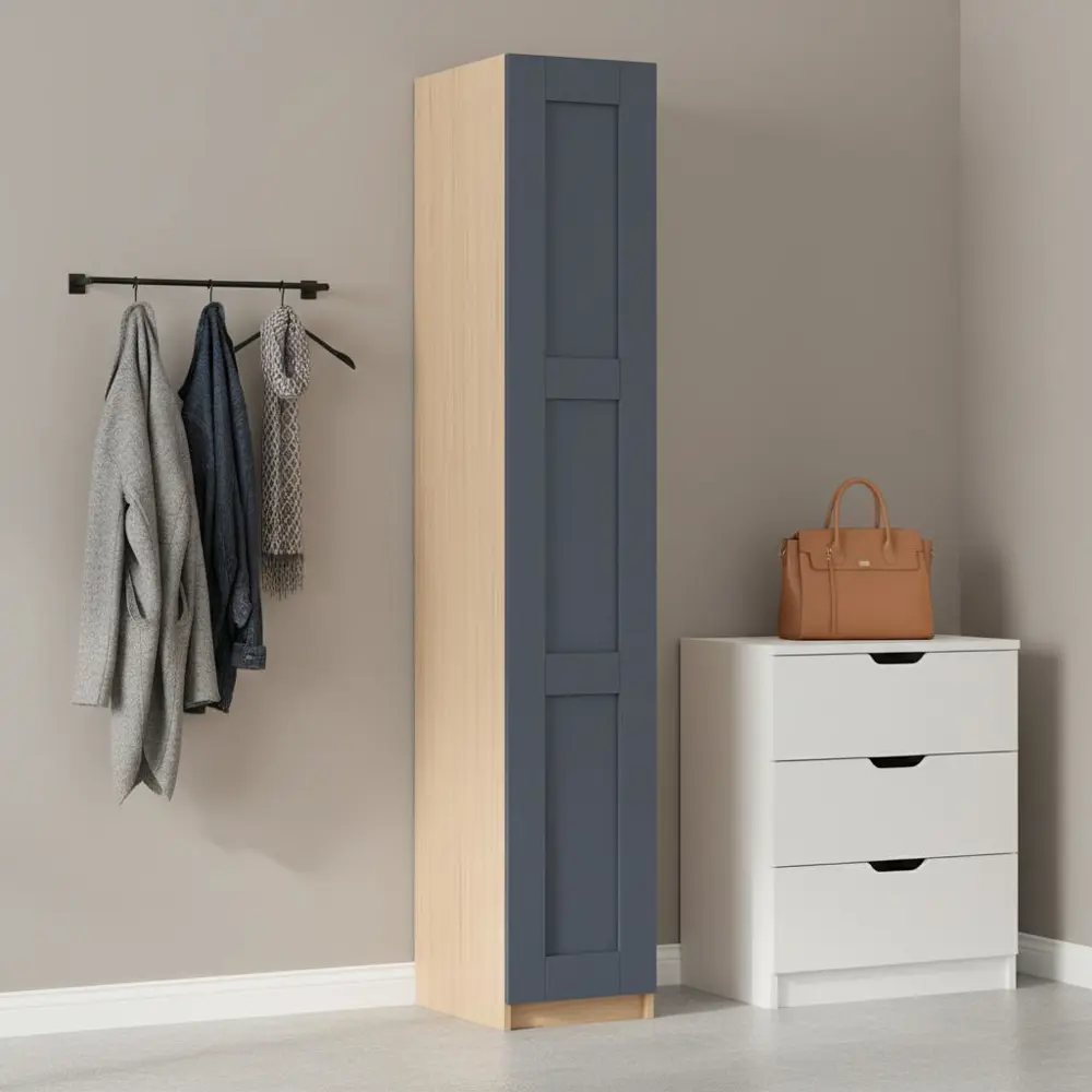 Шкаф распашной Реймс серый с  2 полками, штангой и 2 ящиками 40х232,2х54,5 ЛДСП каркас дуб комано Santreyd Лион STLM-2038937