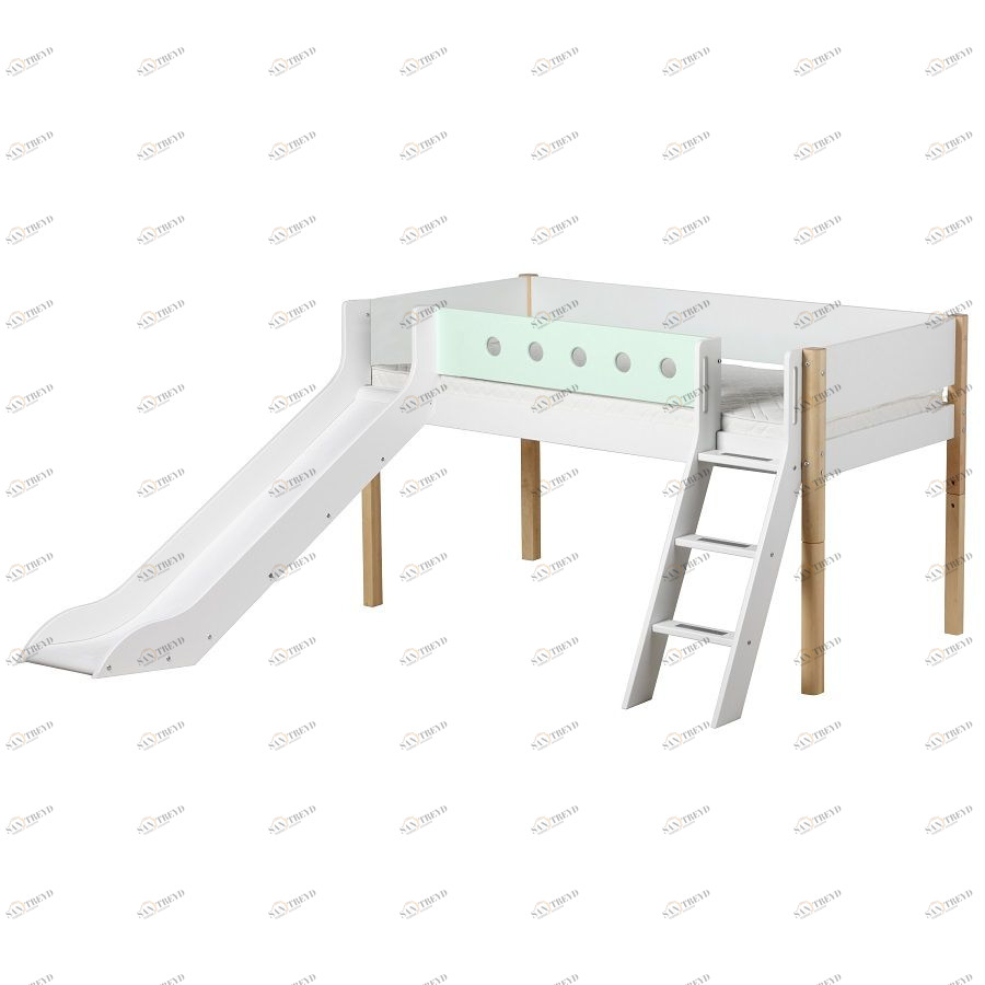 Кровать Flexa White с горкой и наклонной лестницей, 190 см, мятная лакированная 801731422