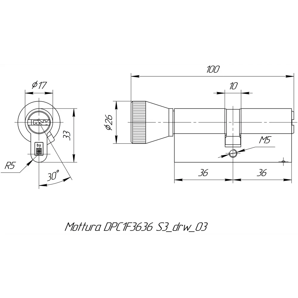 Цилиндр Mottura Project DPC1F3636 S3, 31x10x31 мм, ключ/вертушка, цвет никель 82393077 STLM-2019196 - Вид №4