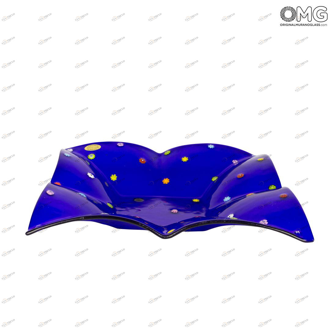 2746 ORIGINALMURANOGLASS Квадратное блюдце для мелочей Флай - синее - Original Murano Glass OMG 22 см 