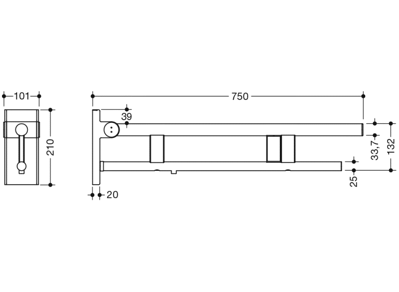 900.50.14740 Двойной шарнирный опорный рельс, конструкция a HEWI Stützen  - Вид №1