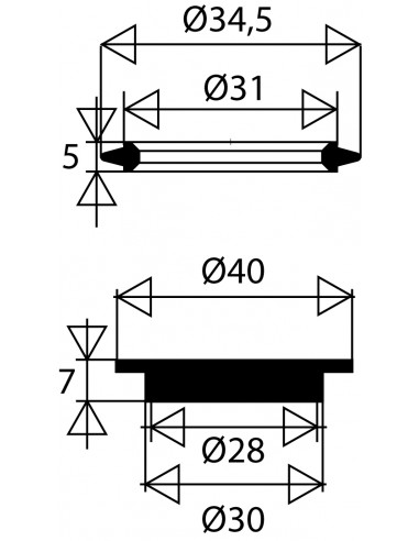 015900 005 00  Комплект из 2 прокладок для сливного отверстия для умывальника из латуни, с 1 манжетным уплотнением и 1 уплотнением для фитинга Valentin Чернить  - Вид №2