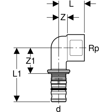 611.256.00.5 Переходный угольник Geberit Mepla 90°, с внутренней резьбой Geberit  - Вид №4