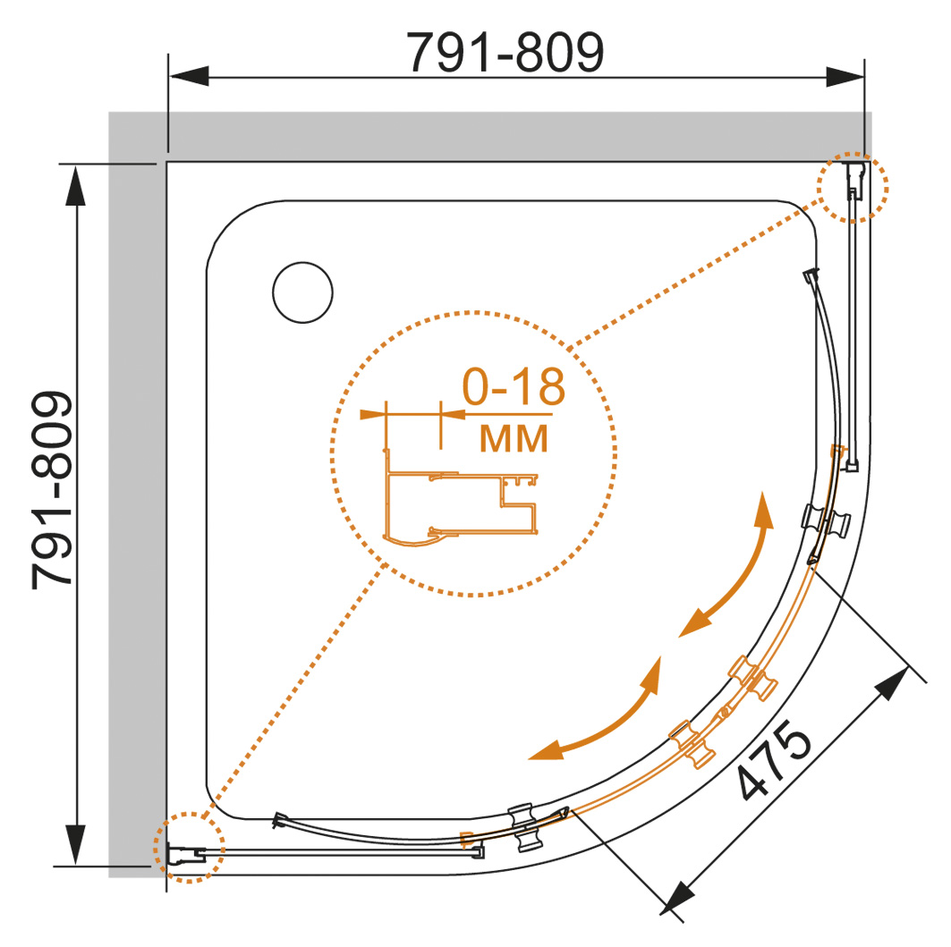 Душевой уголок CEZARES PRATICO-R-2-80-P-Cr - Вид №5