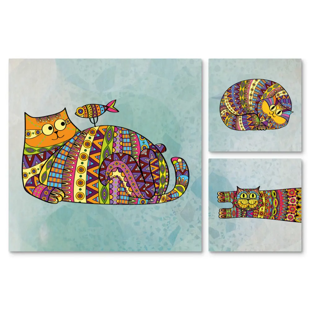 Картина на МДФ Яркие коты 30x60 см 3 шт POSTERMARKET STLM-2191216