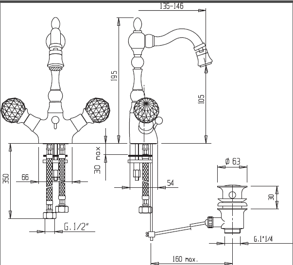 Смеситель для биде CEZARES ATLANTIS-BS2-01-Sw/M - Вид №1