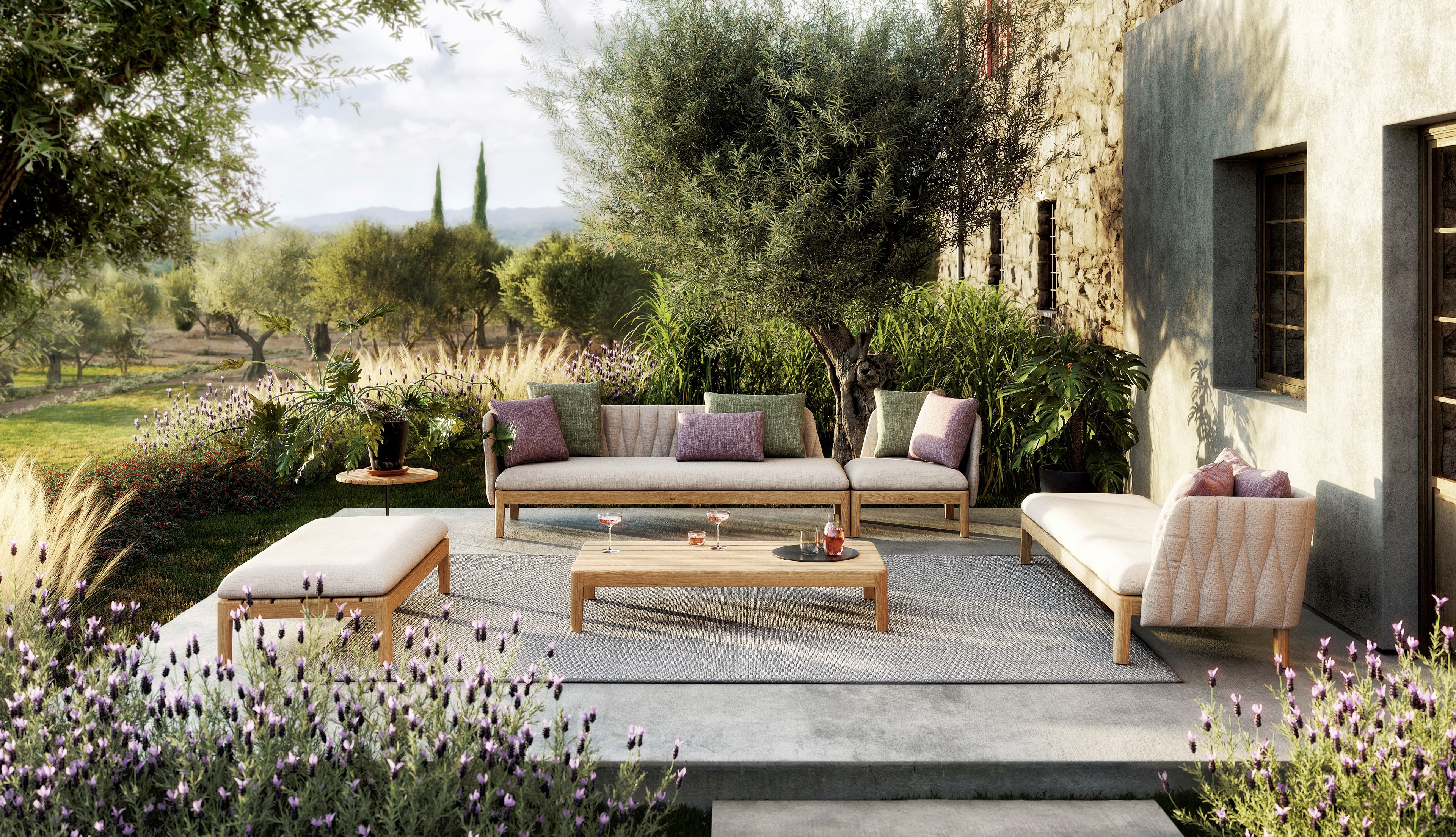 Садовая спальная кровать, обитая тканью и тиком Royal Botania Calypso Lounge ARCH-00150106