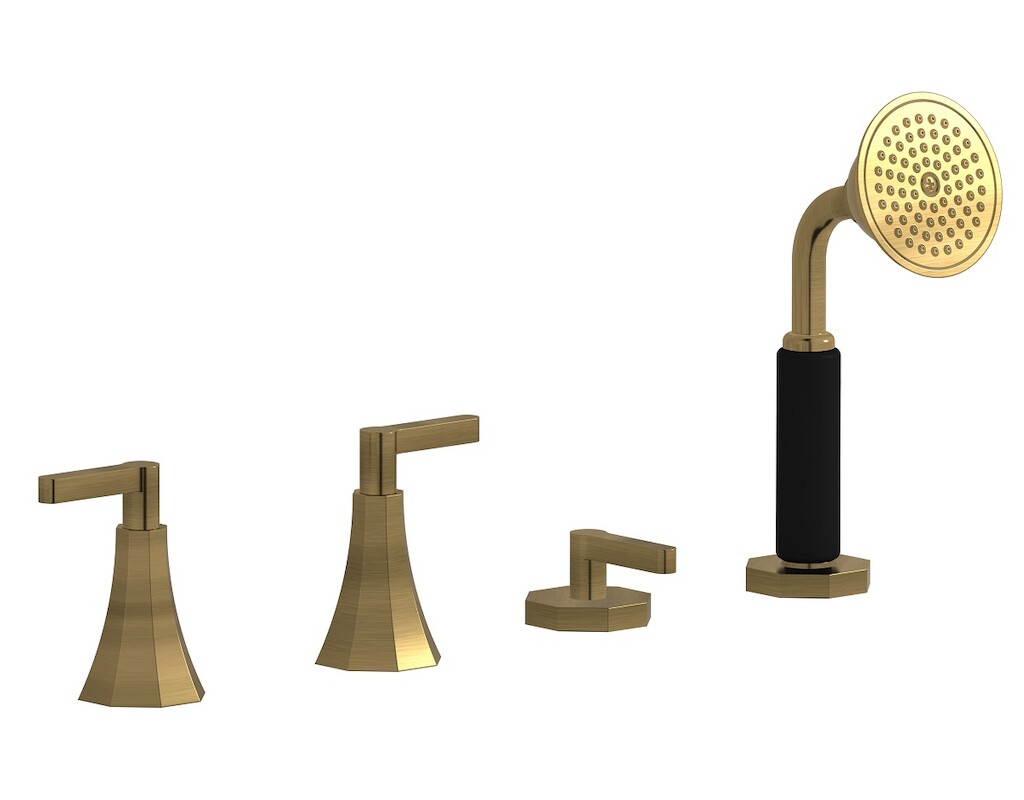 Смеситель на бортик ванной на 4 отверстия с изливом, дивертером и душевым гарнитуром. WE ARE IB bl397mb Modern Bronze Belmondo 