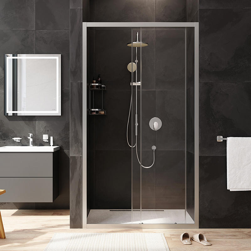 W90G-110-1-195MT Solo Дверь душевая 110х195 стекло прозрачное профиль матовый хром AM.PM Gem - Вид №3