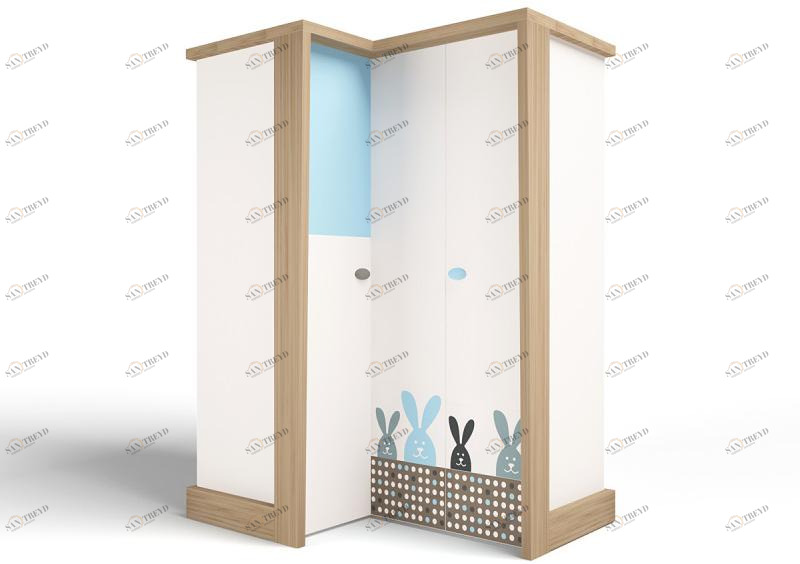 Шкаф угловой ABC-KING , гармошка MIX BUNNY голубой, правый 4631147961556