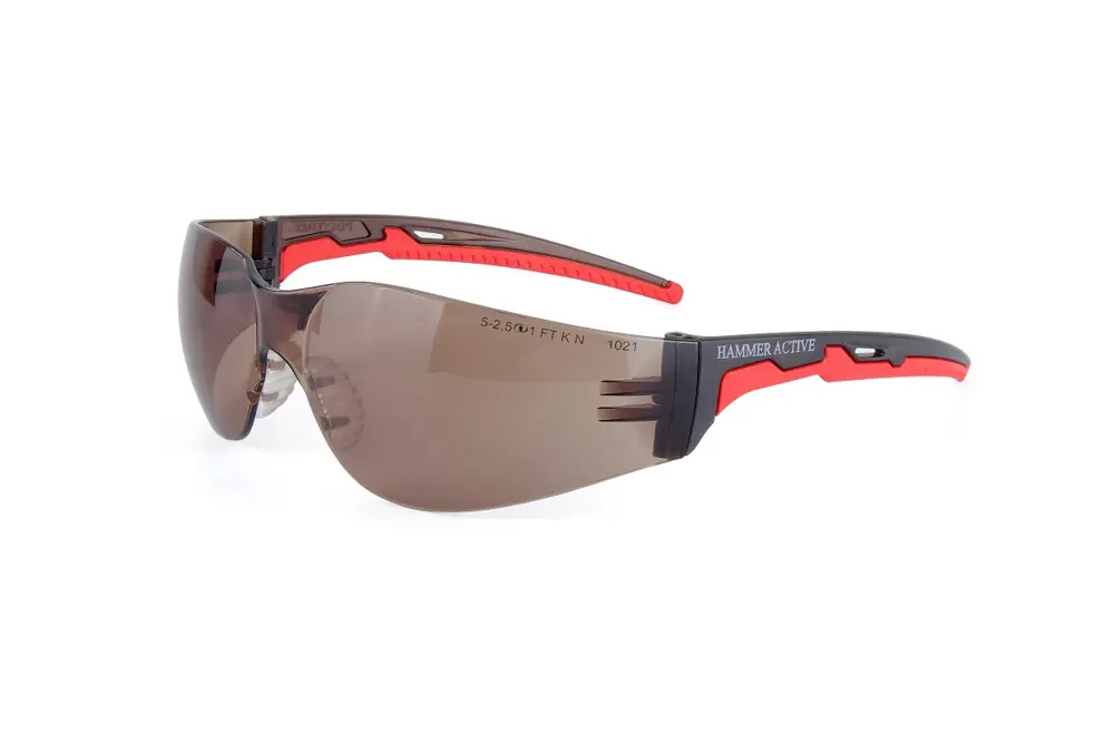 90405966 Очки защитные открытые РОСОМЗ О15 HAMMER ACTIVE StrongGlass 11501-5 коричневые с защитой от запотевания и царапин STLM-0217491