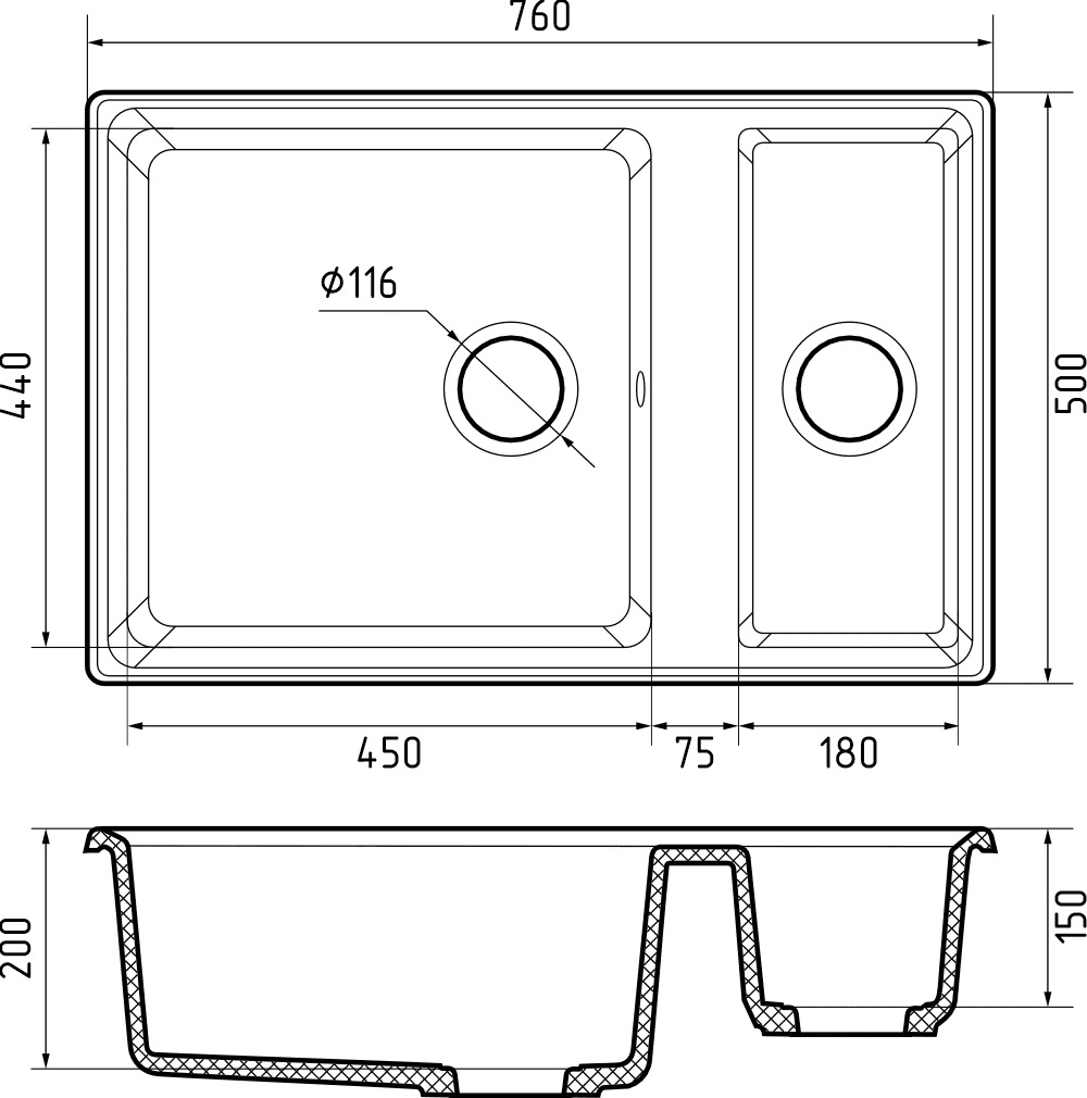 Кухонная мойка Искусственный камень LEVEL S170 GranFest LV-760K-S170 - Вид №1