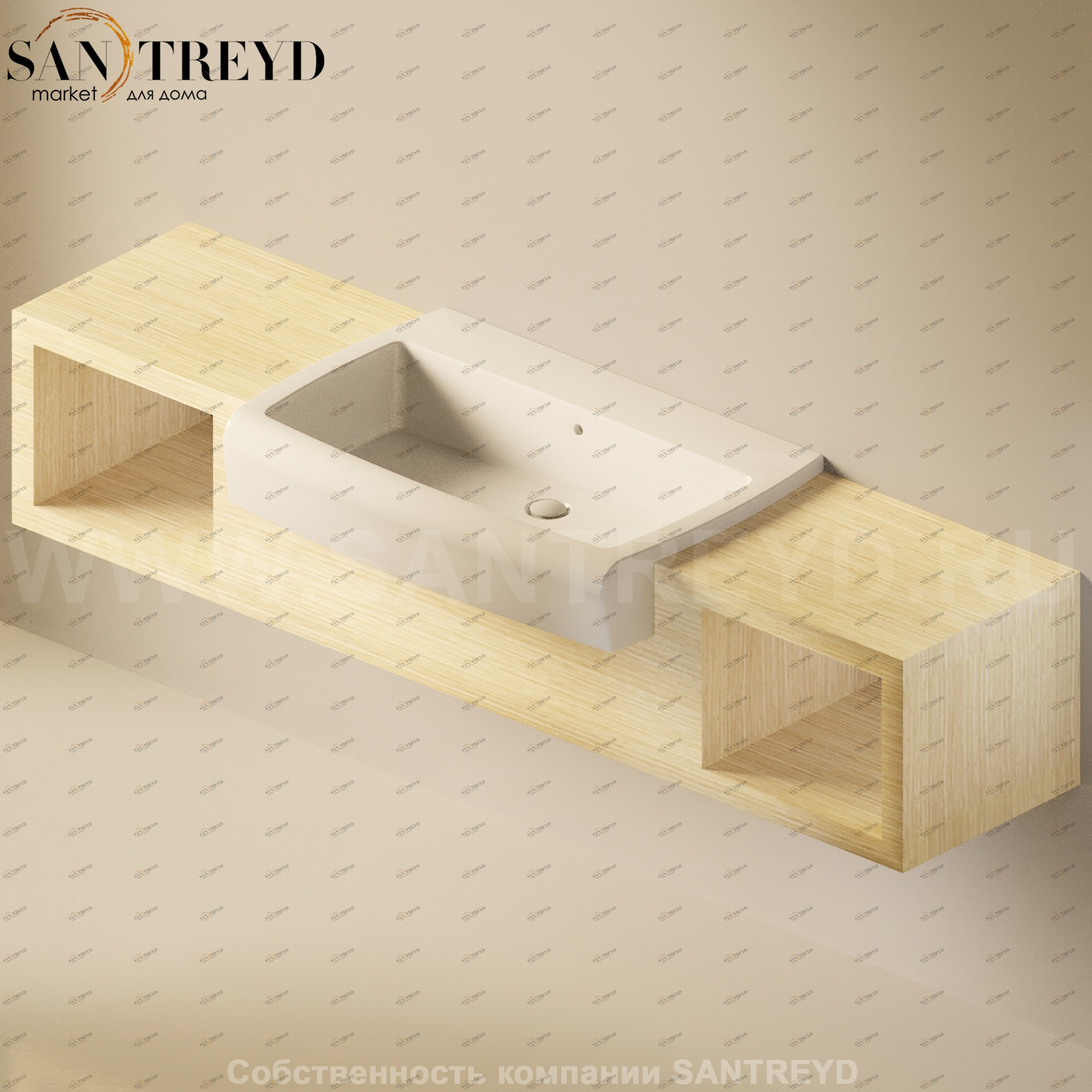 Flaminia UNA Консоль для раковины от 200 до 240 см с местом хранения светлый дуб UNA90V2.WL Ceramica Flaminia UNA90V2WL