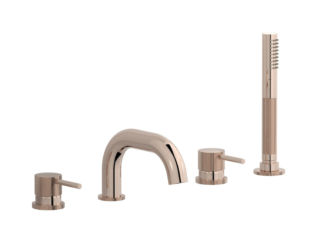 Смеситель на бортик ванной на 5 отверстий с дивертером и душевым гарнитуром. WE ARE IB id396rs Rose Gold Industria