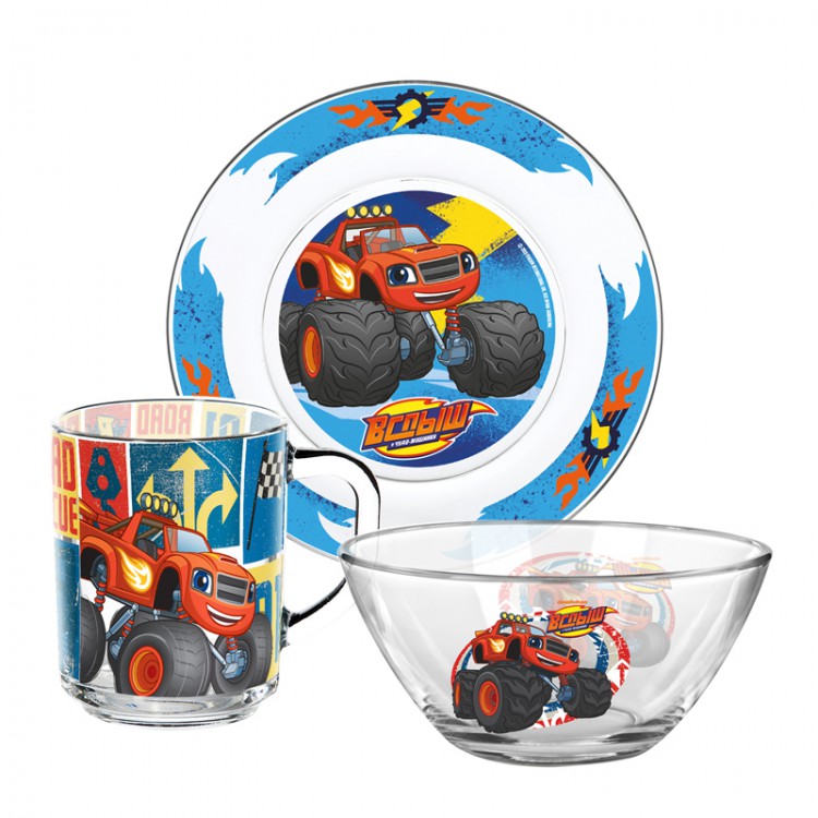 272018 Посуда стеклянная Дисней Набор для завтрака "Вспыш и чудо-машинки" 3 пр. "Вспыш - Трек" 21 х 20.5 х 9.5 см Santreyd 