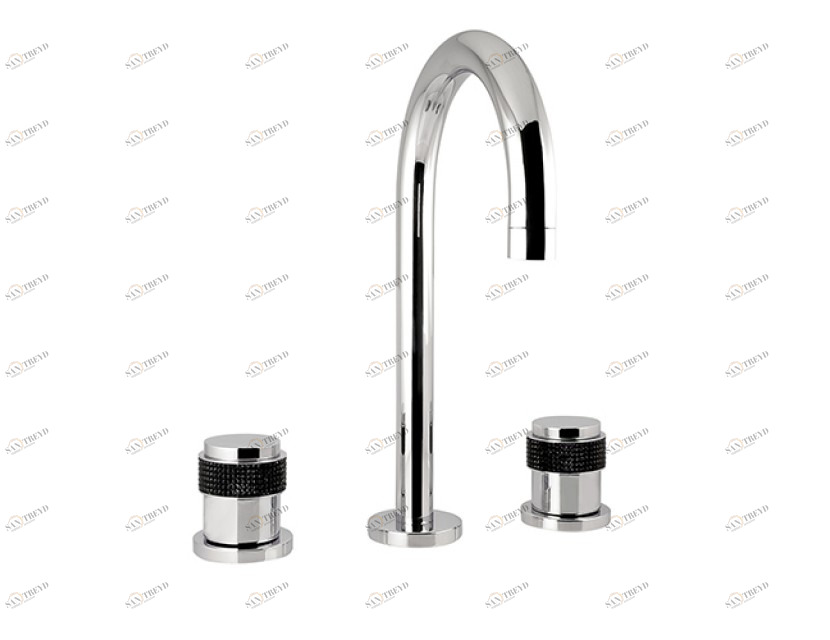 071401.HN0.50 Раковина с тремя отверстиями и черным swarovski Яркий хром Mestre 