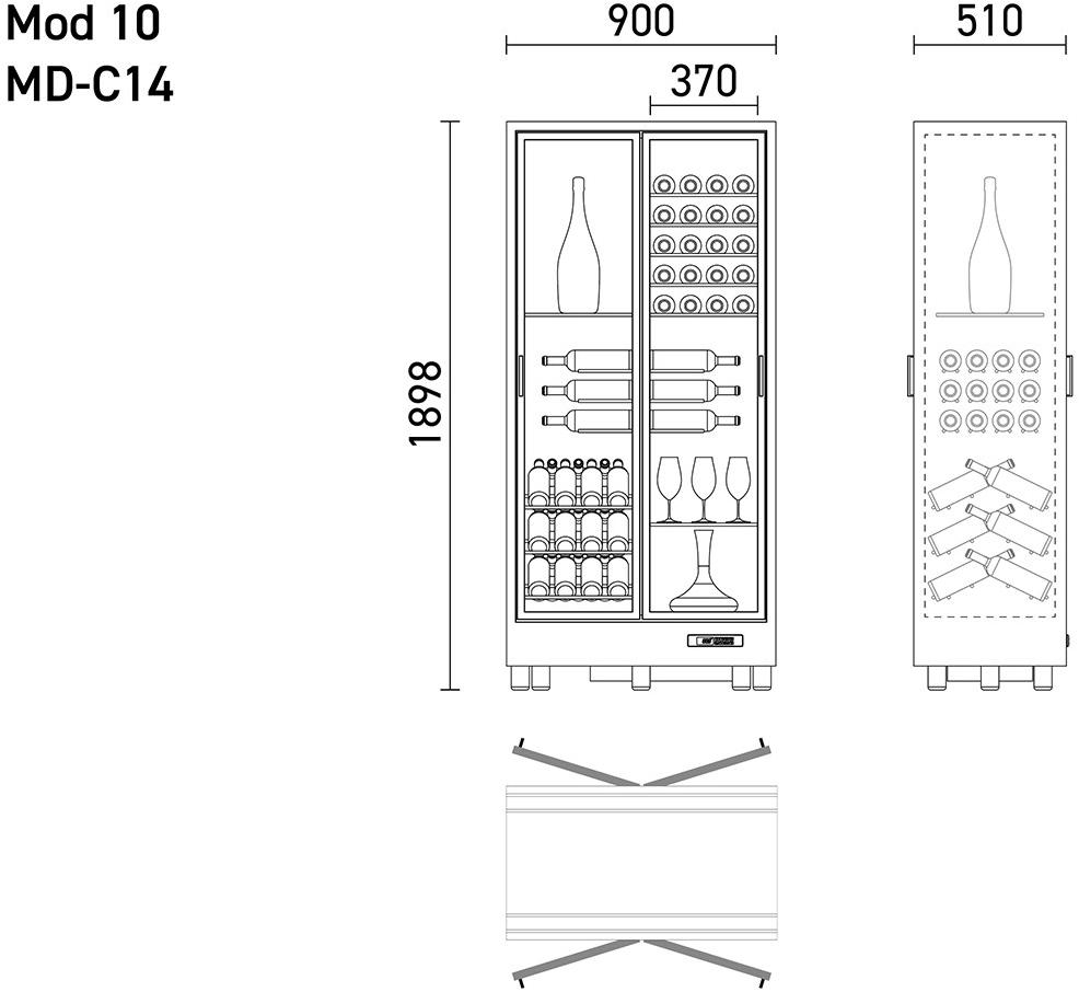 EXPO Алюминиевый винный шкаф со стеклянными дверцами Mod 10 Md-h14/md-m14/md-c14 - Вид №6